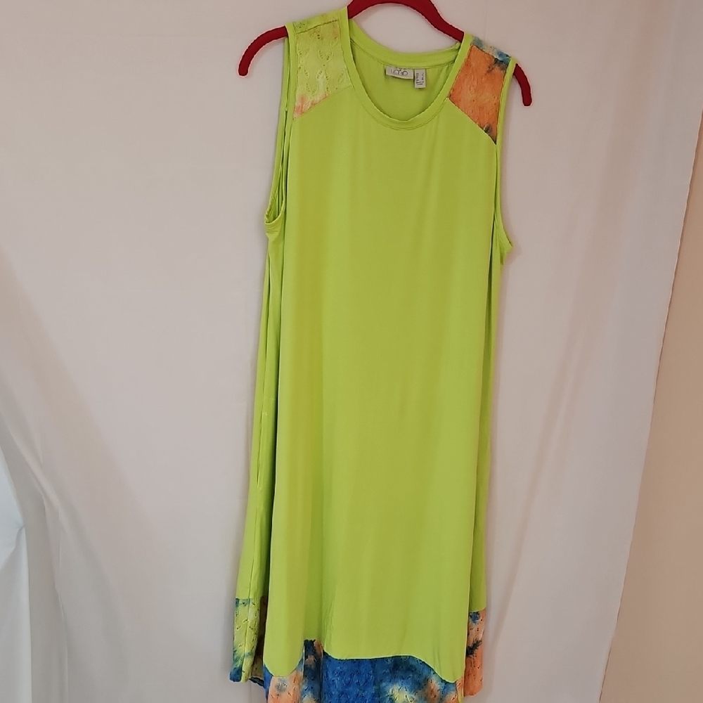 Logo Swing Knit Tank Dress With Pockets.  L Green W Tye Dye Sharkbite Hem Nwot